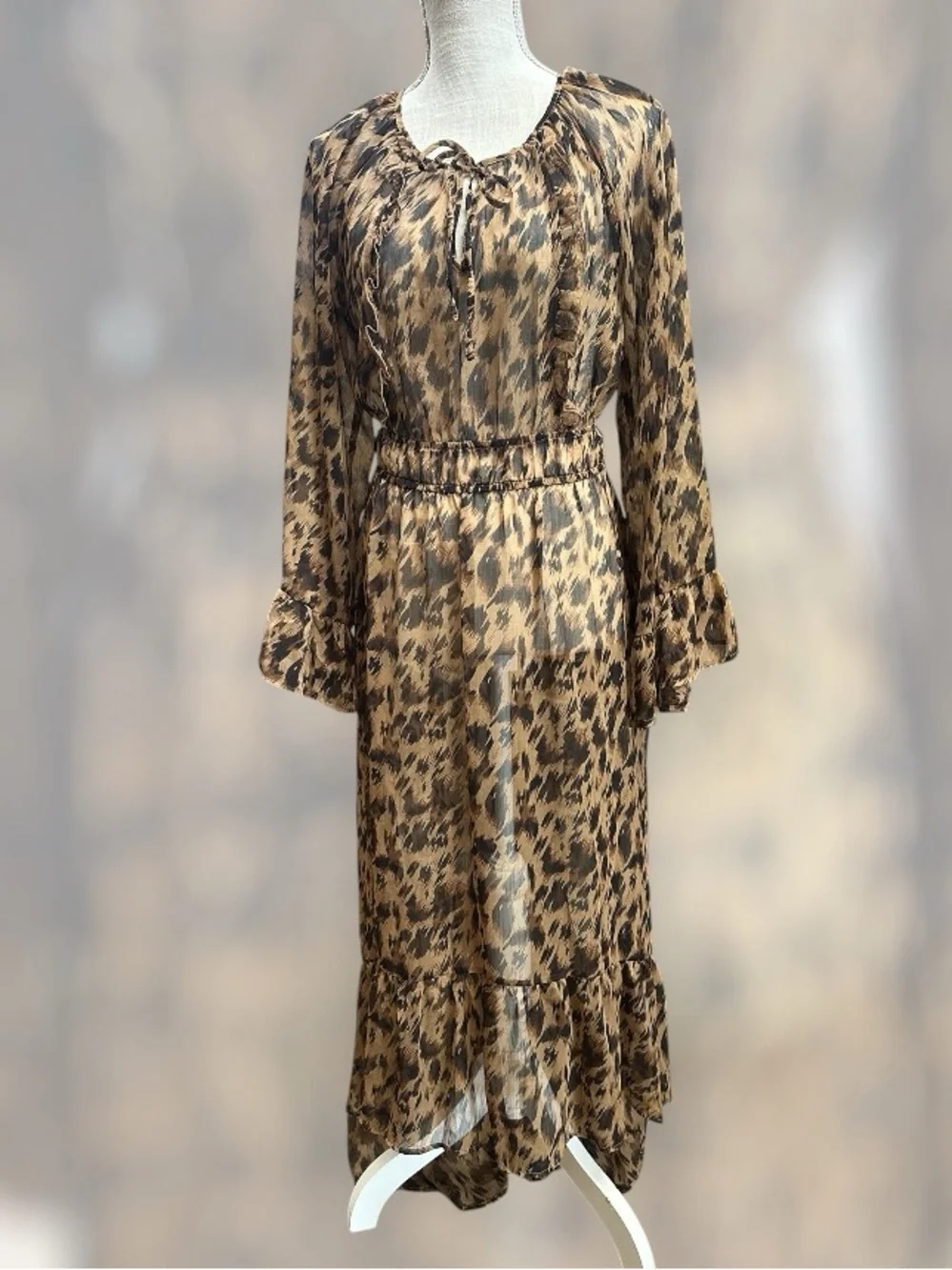 Melloday sz MD maxi sheer leopard print dress NWT - Picture 3 of 7